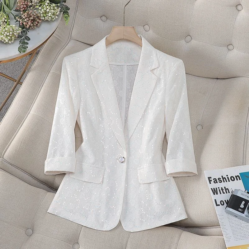 Fashion Versatile Sequined Lace Suit Jacket Women's Blazer Summer New Temperament Thin Suit Coat Lightweight Outerwear top
Fashion Versatile Sequined Lace Suit Jacket Women's Blazer Summer New Temperament Thin Suit Coat Lightweight Outerwear top