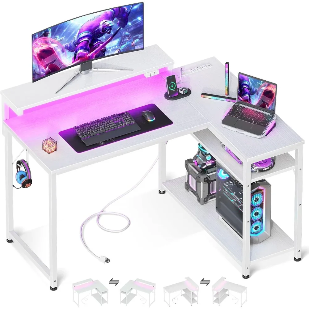 White L Shaped Gaming Desk with Power Outlet, Reversible Computer Desk with Height Adjustable Monitor Stand, Coner Desk 43inch
White L Shaped Gaming Desk with Power Outlet, Reversible Computer Desk with Height Adjustable Monitor Stand, Coner Desk 43inch
