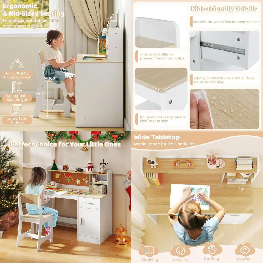 Wooden Kids Desk and Chair Set with Storage for Ages 5-12 in White
Wooden Kids Desk and Chair Set with Storage for Ages 5-12 in White