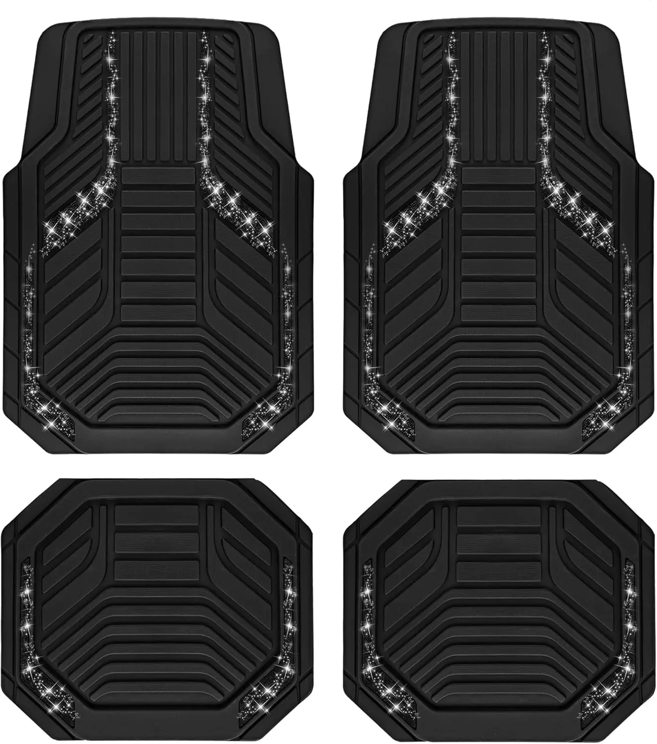 Car Floor Mats, Black Sparkly Crystal Bling Glitter Car Mats Set, Heavy Duty Rubber with Anti-Slip Backing, Trim-to-Fit for SUVs
Car Floor Mats, Black Sparkly Crystal Bling Glitter Car Mats Set, Heavy Duty Rubber with Anti-Slip Backing, Trim-to-Fit for SUVs