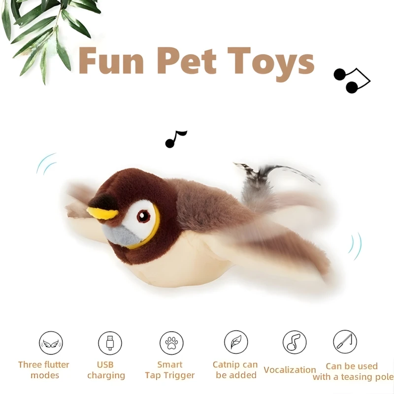 Touch-activated Interactive Fun Cat Toys Rechargeable Chirping Flapping Bird(no Flying) with Catnip for Cats Plush Indoor Toys
Touch-activated Interactive Fun Cat Toys Rechargeable Chirping Flapping Bird(no Flying) with Catnip for Cats Plush Indoor Toys