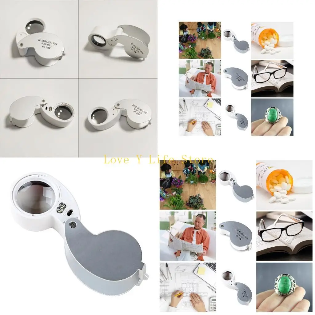 L74C Foldable Magnifier with LED Light & Keychain Hole 40X Illuminated Jewelry Glass
L74C Foldable Magnifier with LED Light & Keychain Hole 40X Illuminated Jewelry Glass