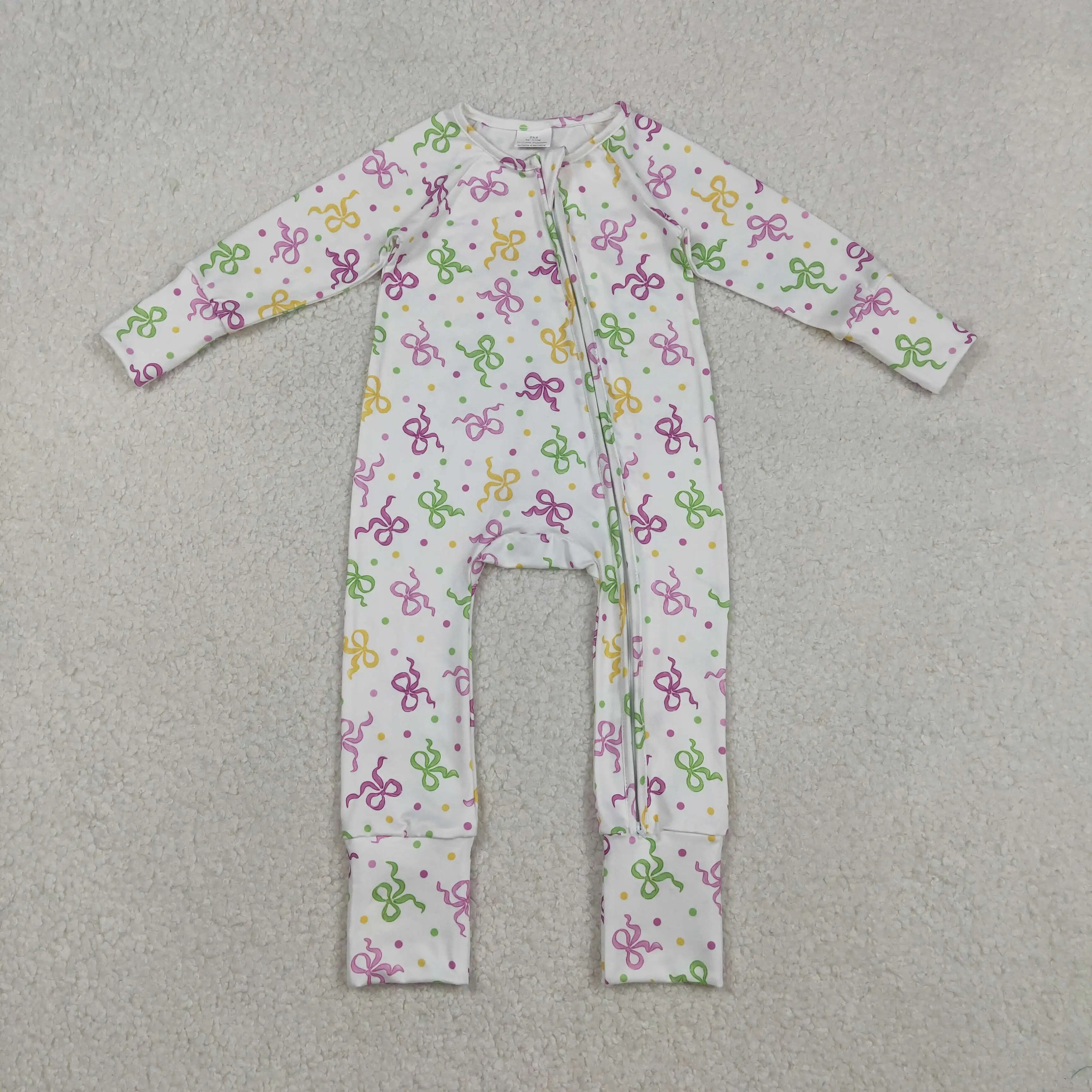 Baby Girls Convertible Romper with Mardi Gras Bows And Polka Dots Long Sleeves Two-Way Zip Purple Green Yellow
Baby Girls Convertible Romper with Mardi Gras Bows And Polka Dots Long Sleeves Two-Way Zip Purple Green Yellow