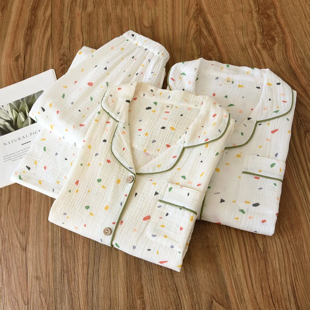 Sweet Cardigan Cotton Pajama Set Women's Spring Fall Long Sleeve 2-Piece Gauze Loungewear Outfit Home Clothes for Outwear
Sweet Cardigan Cotton Pajama Set Women's Spring Fall Long Sleeve 2-Piece Gauze Loungewear Outfit Home Clothes for Outwear