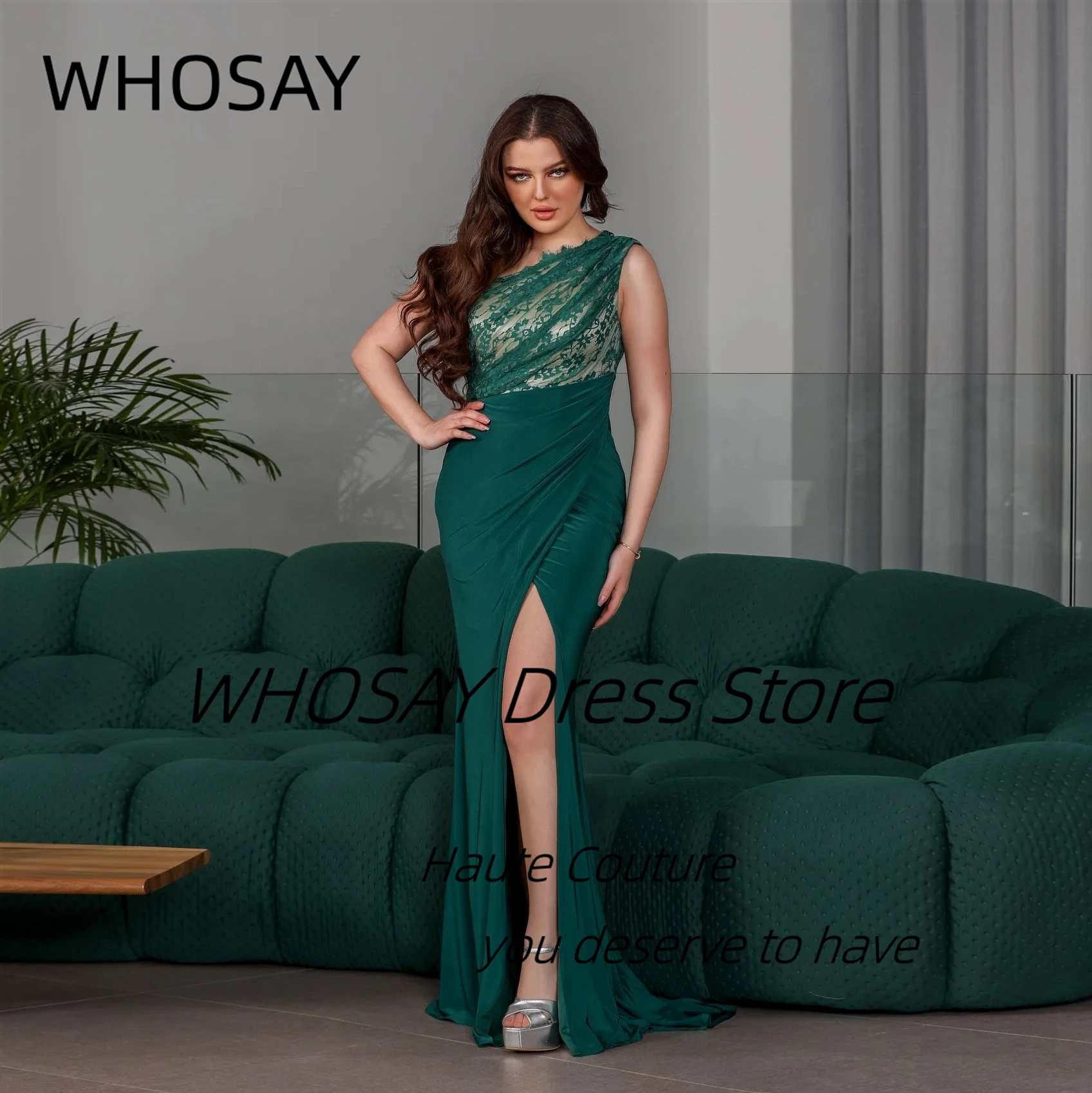 WHOSAY Customized Lace One Shoulder Prom Dresses Ruched Side Slit Cocktail Party Dress Women Wear Formal Evening Gowns
WHOSAY Customized Lace One Shoulder Prom Dresses Ruched Side Slit Cocktail Party Dress Women Wear Formal Evening Gowns