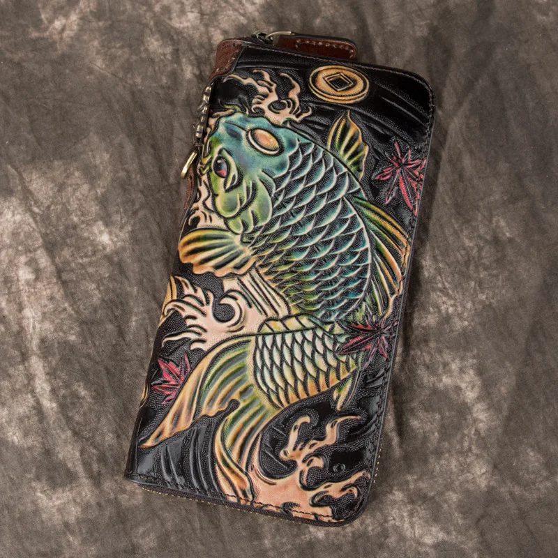 Fashion Carving Fish Genuine Cow Leather Long Wallet Men Women Cellphone Clutch Bag Wristband Wallets Business Card Holder Purse
Fashion Carving Fish Genuine Cow Leather Long Wallet Men Women Cellphone Clutch Bag Wristband Wallets Business Card Holder Purse