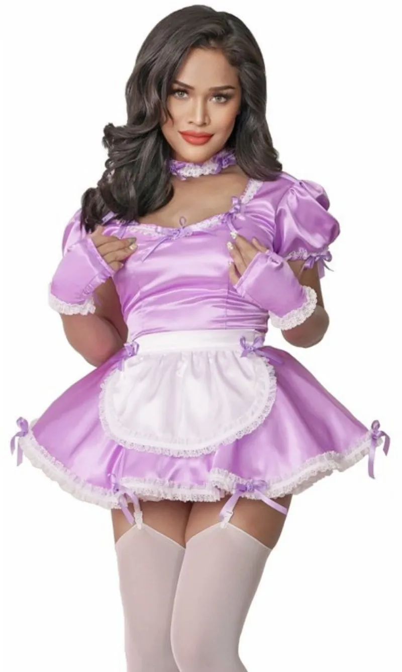 Sissy dress sexy maid violet satin lace border Lolita cosplay Halloween costume party customized
Sissy dress sexy maid violet satin lace border Lolita cosplay Halloween costume party customized