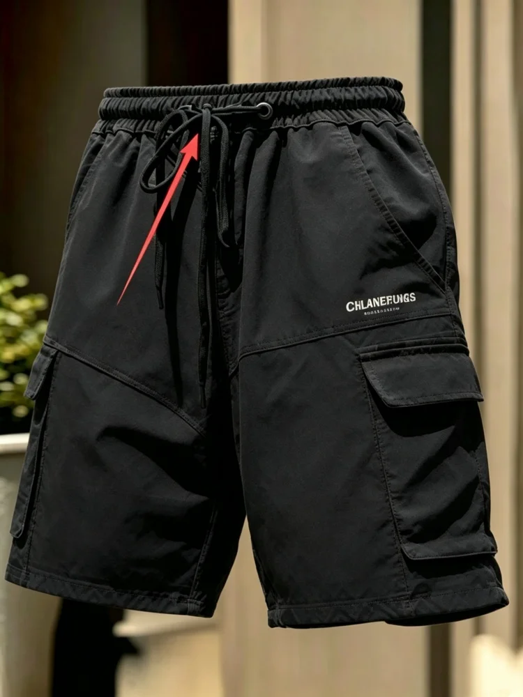 Men Solid Black Letter Print Multi Cargo Pocket Shorts Elastic Drawstring Waist Casual Outdoor Shorts
Men Solid Black Letter Print Multi Cargo Pocket Shorts Elastic Drawstring Waist Casual Outdoor Shorts