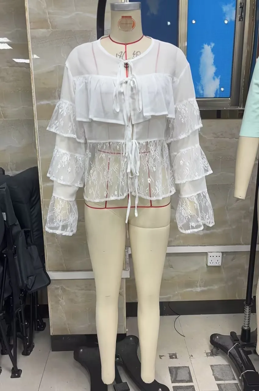 Womens Fall Elegant Slim Blouse Cream Sheer Tiered Lace Ruffle Top Long Sleeve Sweetheart Shirt Floral Embroidery Tie Blouses
Womens Fall Elegant Slim Blouse Cream Sheer Tiered Lace Ruffle Top Long Sleeve Sweetheart Shirt Floral Embroidery Tie Blouses