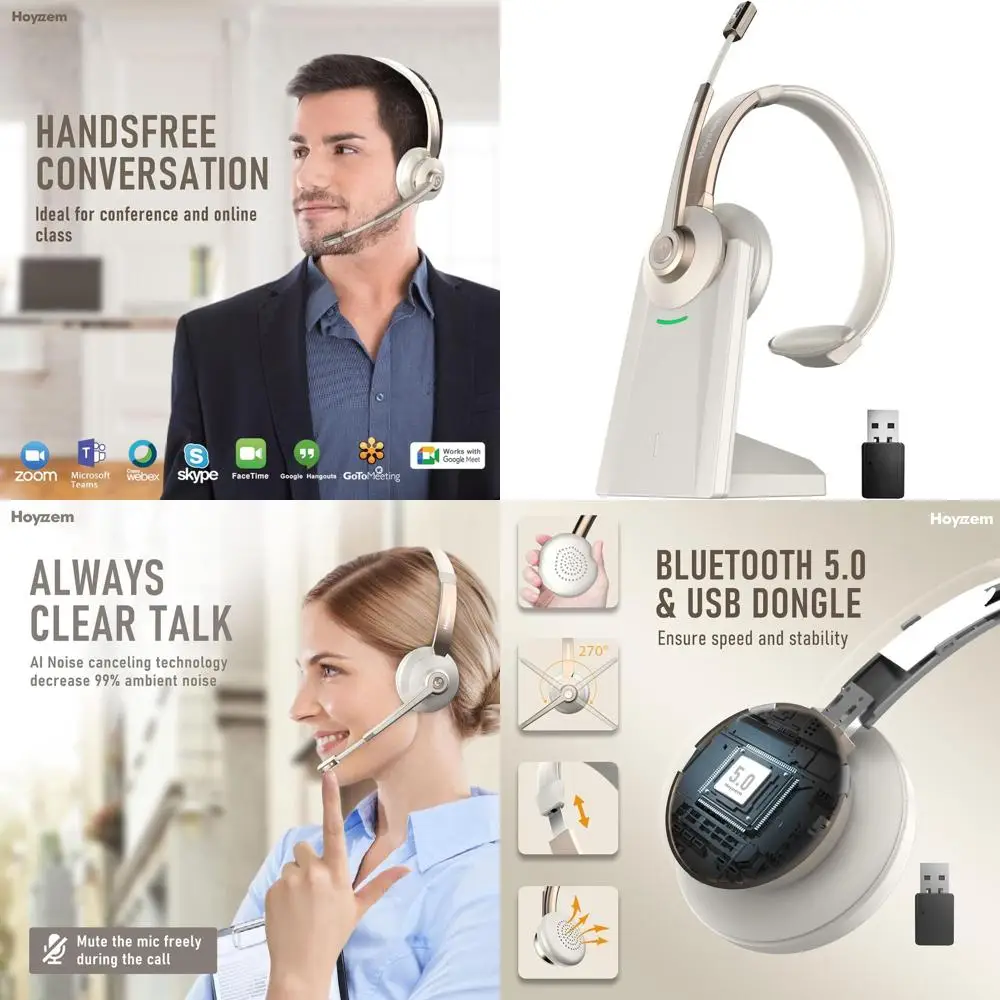 Беспроводная Bluetooth-гарнитура с шумоподавлением, микрофоном, USB-адаптером и зарядной док-станцией для ПК, ноутбуков, телефонов и офисного использования
Беспроводная Bluetooth-гарнитура с шумоподавлением, микрофоном, USB-адаптером и зарядной док-станцией для ПК, ноутбуков, телефонов и офисного использования