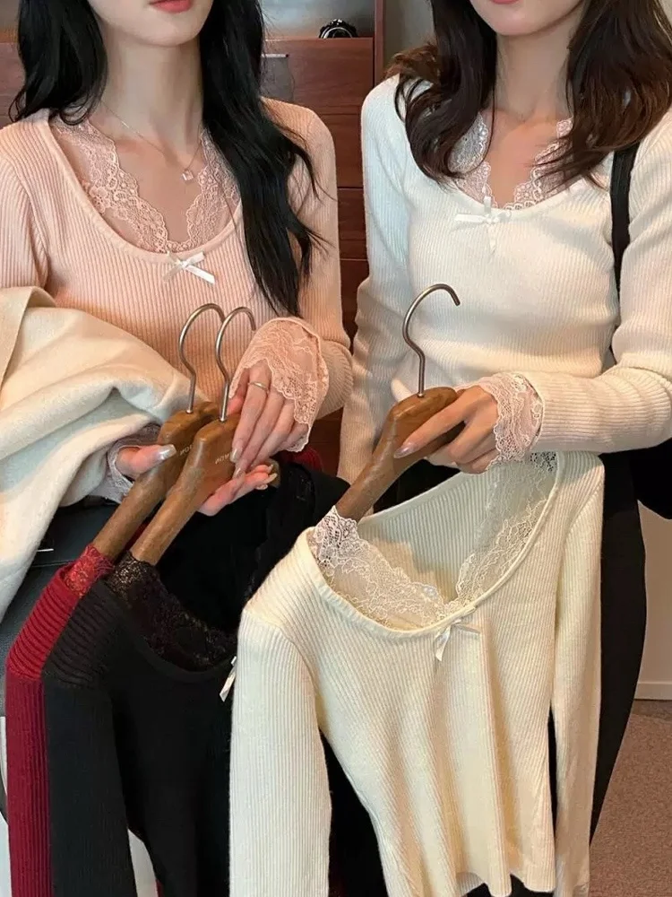 Women's Knitted Base irt 2024 New Autumn Winter Lace Splicing Slim Fit Versatile Sweater Korean Sle Commute Faion
Women's Knitted Base irt 2024 New Autumn Winter Lace Splicing Slim Fit Versatile Sweater Korean Sle Commute Faion