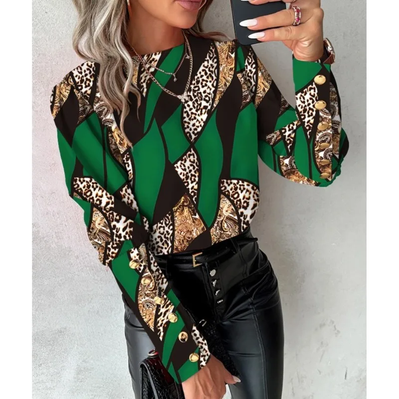 Women Blouse Fashion Print Long Sleeve O Neck Button Tops For Women 2025 Spring Autumn Elegant Office Lady Blouses And Shirts
Women Blouse Fashion Print Long Sleeve O Neck Button Tops For Women 2025 Spring Autumn Elegant Office Lady Blouses And Shirts