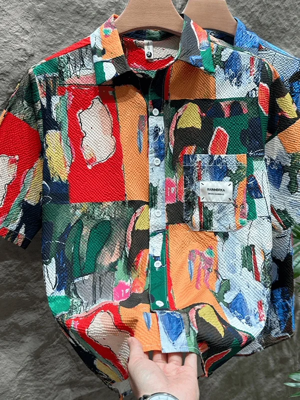 Ice Silk Bubble Print Graffiti Loose Short Sleeve Shirt Summer Casual Style Polyester Fiber Skin-friendly Breathable Shirt
Ice Silk Bubble Print Graffiti Loose Short Sleeve Shirt Summer Casual Style Polyester Fiber Skin-friendly Breathable Shirt