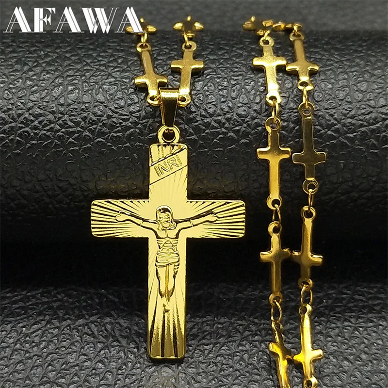 Christian Cross Jesus Pendant Necklaces for Women Men Stainless Steel Gold Color INRI Crucifix Necklace Jewelry
Christian Cross Jesus Pendant Necklaces for Women Men Stainless Steel Gold Color INRI Crucifix Necklace Jewelry