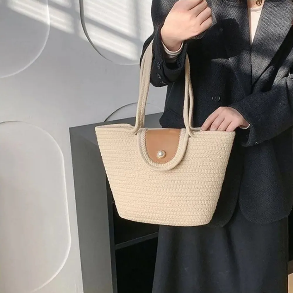Knitted Sweet Braided Tote Bag Large Capacity Pearl Cotton Thread Woven Bag French Style Summer Beach Vacation Bag Woman
Knitted Sweet Braided Tote Bag Large Capacity Pearl Cotton Thread Woven Bag French Style Summer Beach Vacation Bag Woman