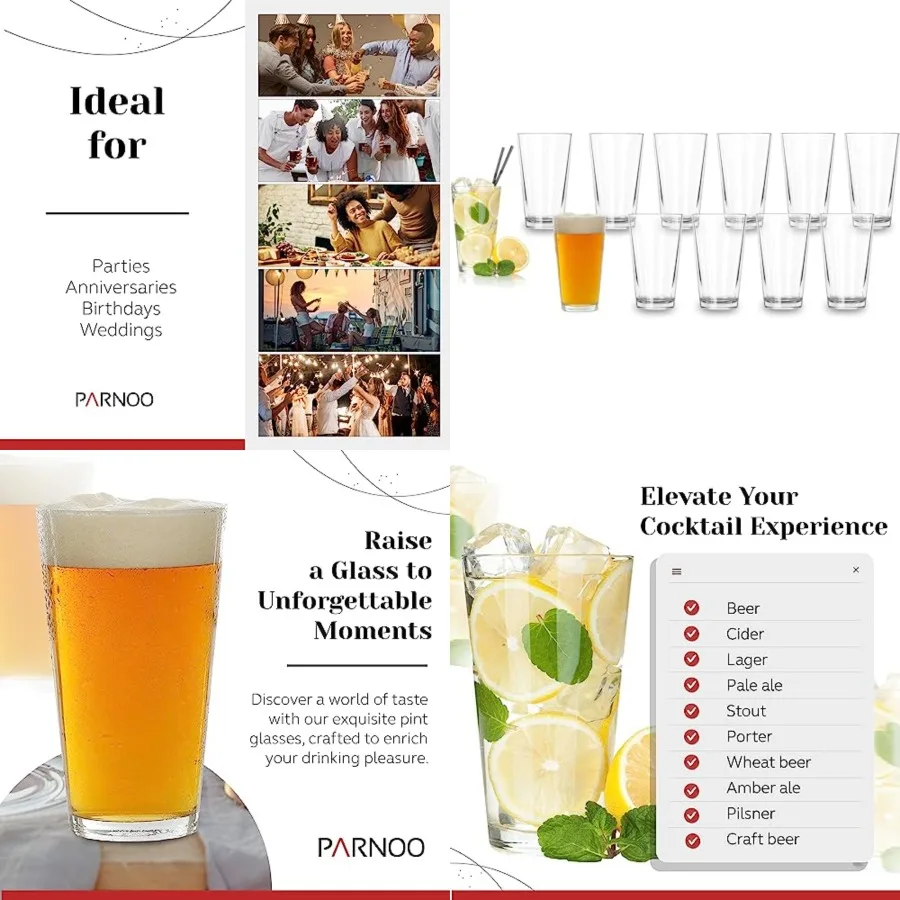 Bulk Classic Premium Beer Pint Glasses 16 oz Set Of 12 Highball Cocktail Mixing Glass Perfect for Cold Beverages, Soda, Water -
Bulk Classic Premium Beer Pint Glasses 16 oz Set Of 12 Highball Cocktail Mixing Glass Perfect for Cold Beverages, Soda, Water -