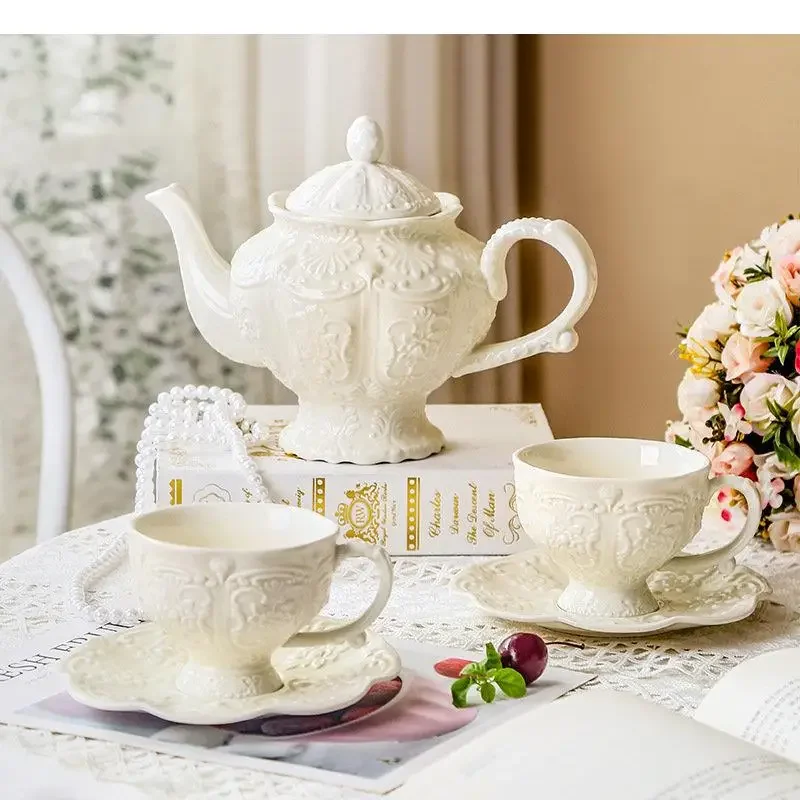Ceramic Relief Teapot Afternoon Tea Cup Dish Set Household Dessert Plate Snack High Leg Cake Goods
Ceramic Relief Teapot Afternoon Tea Cup Dish Set Household Dessert Plate Snack High Leg Cake Goods