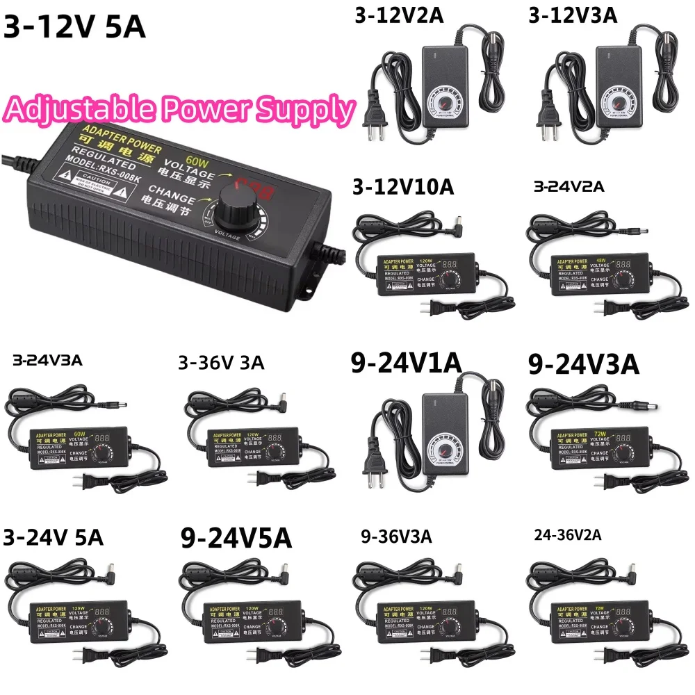 AC110V-220V na DC 3V 9V 12V 24V 36V Regulowany zasilacz Uniwersalny adapter z wyświetlaczem i ściemniaczem mocy z regulacją napięcia
AC110V-220V na DC 3V 9V 12V 24V 36V Regulowany zasilacz Uniwersalny adapter z wyświetlaczem i ściemniaczem mocy z regulacją napięcia