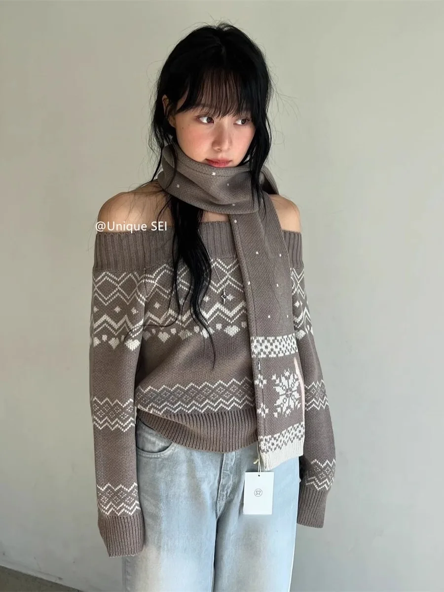 Корейский жаккардовый вязаный свитер с открытыми плечами, женский зимний универсальный модный пуловер, джемпер Sueter Mujer
Корейский жаккардовый вязаный свитер с открытыми плечами, женский зимний универсальный модный пуловер, джемпер Sueter Mujer