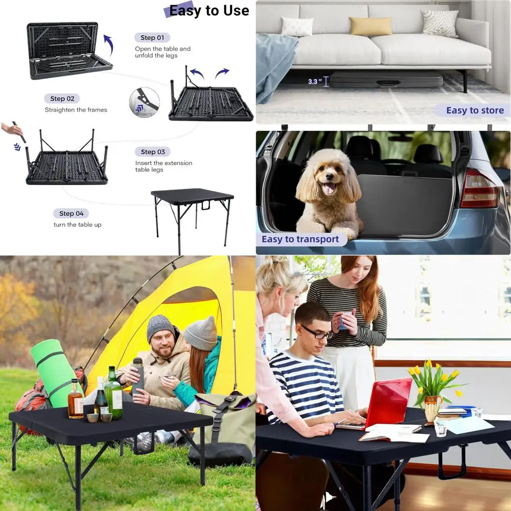 Portable Folding Utility Table - 34 Square, Heavy Duty HDPE Plastic, Indoor/Outdoor Use, Black
Portable Folding Utility Table - 34 Square, Heavy Duty HDPE Plastic, Indoor/Outdoor Use, Black