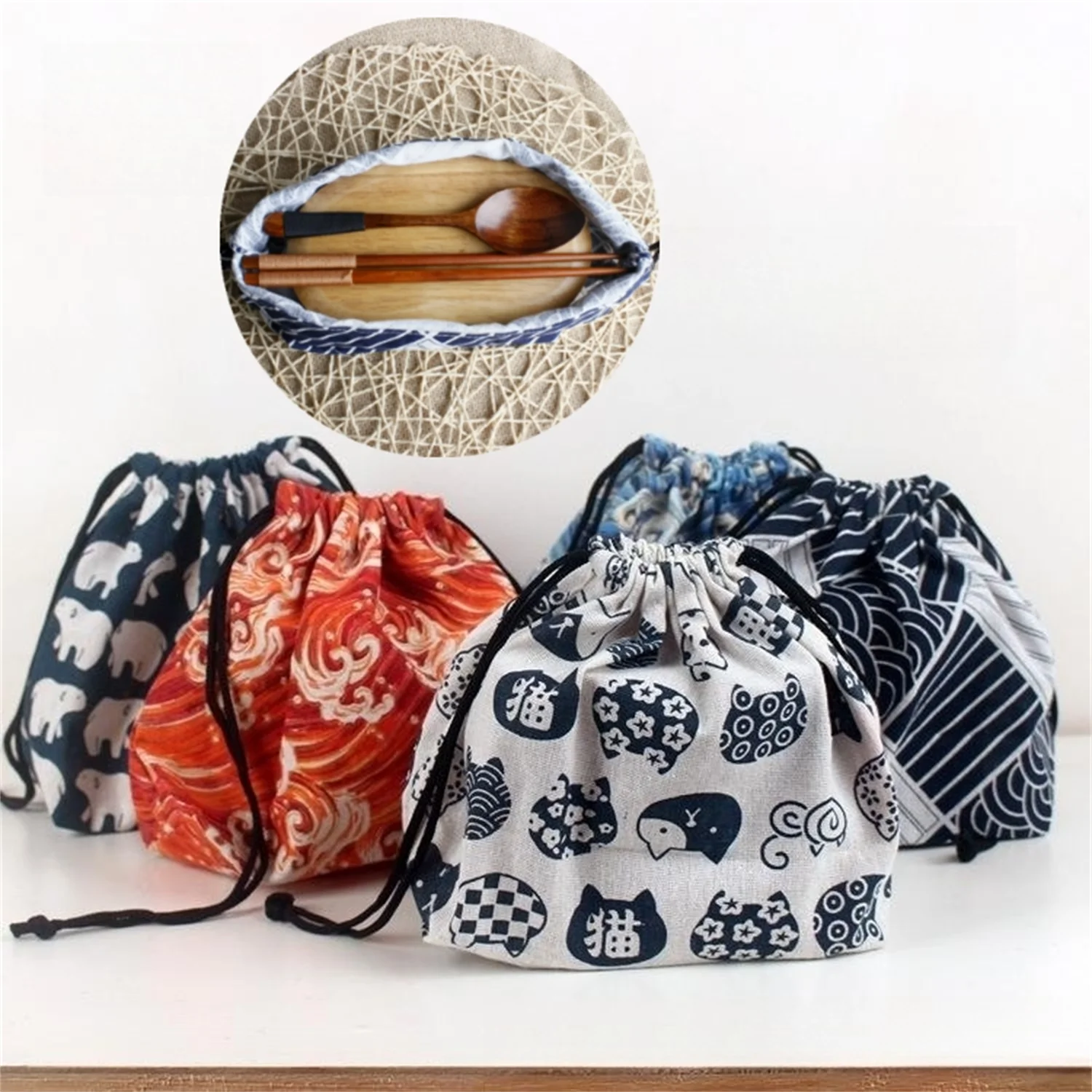 Portable Lunch Tote Bag Japanese Drawstring Bento Storage Bag Lunch Box Bag Picnic Travel Tableware Tote Pouch For Camping Tools
Portable Lunch Tote Bag Japanese Drawstring Bento Storage Bag Lunch Box Bag Picnic Travel Tableware Tote Pouch For Camping Tools