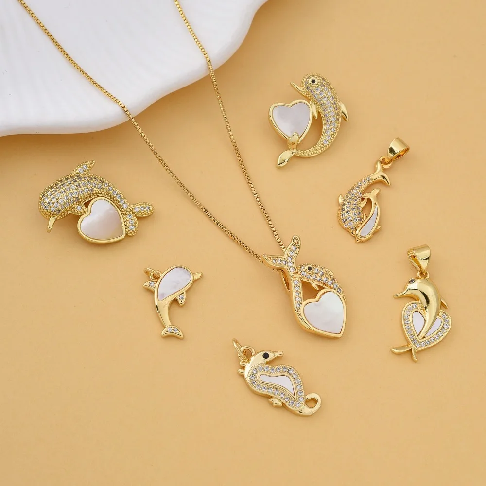 2 Pcs Copper Plated Zircon Shell Ocean Series Pendant DIY Necklace Jewelry Making Whale Dolphin Seahorse Heart Charm Accessories
2 Pcs Copper Plated Zircon Shell Ocean Series Pendant DIY Necklace Jewelry Making Whale Dolphin Seahorse Heart Charm Accessories