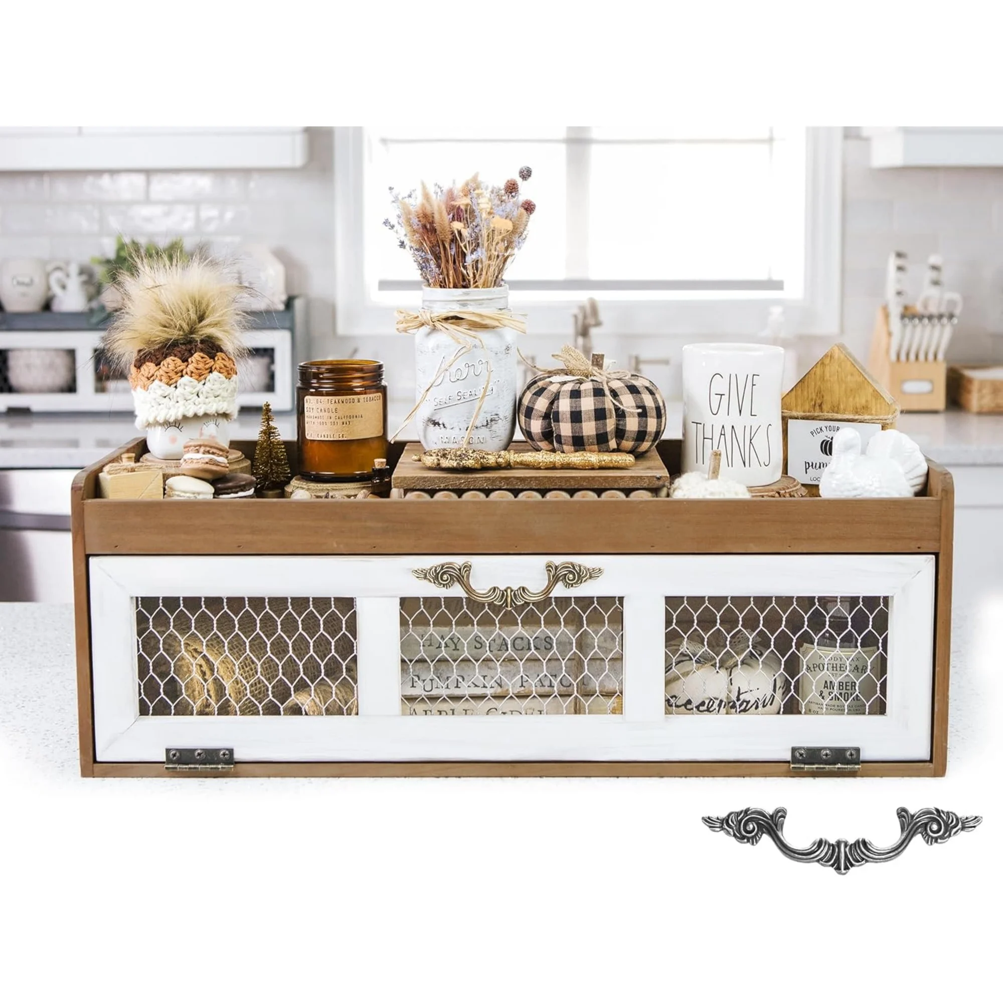 Farmhouse Chicken Wire Countertop Shelving Organizer, Decorative Kitchen Pantry Storage Cabinet, Rustic Counter Storage Display, Country Kitchen Island Decor (Brown)
Farmhouse Chicken Wire Countertop Shelving Organizer, Decorative Kitchen Pantry Storage Cabinet, Rustic Counter Storage Display, Country Kitchen Island Decor (Brown)