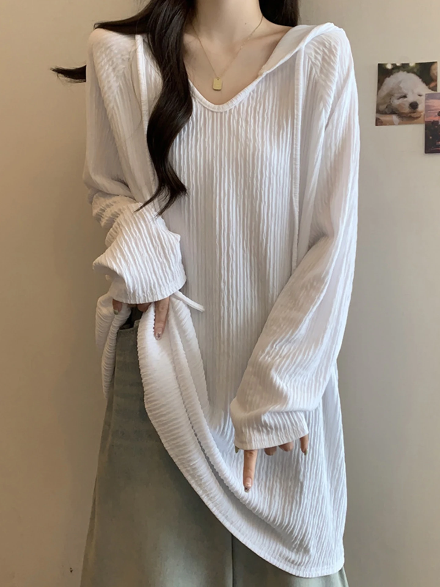 Loose Long Sve V-Ne Hoodie T-irt Women's Autumn plus Size Conceal Butt Mid-Length Base Layer Top Casual Sle
Loose Long Sve V-Ne Hoodie T-irt Women's Autumn plus Size Conceal Butt Mid-Length Base Layer Top Casual Sle