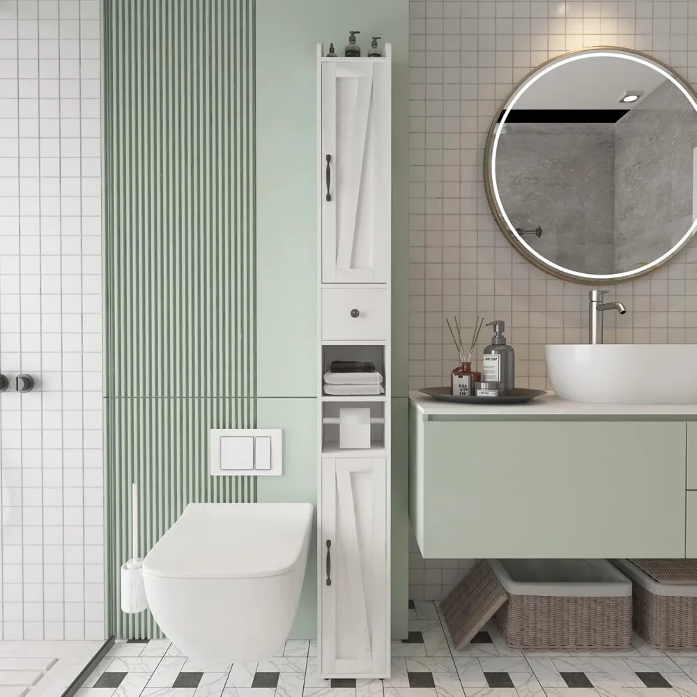 Bathroom Cabinet with Adjustable Shelf, Storage Cabinet for Small Space, Tall Cabinet with Retractable Toilet Paper Rod, Narrow
Bathroom Cabinet with Adjustable Shelf, Storage Cabinet for Small Space, Tall Cabinet with Retractable Toilet Paper Rod, Narrow