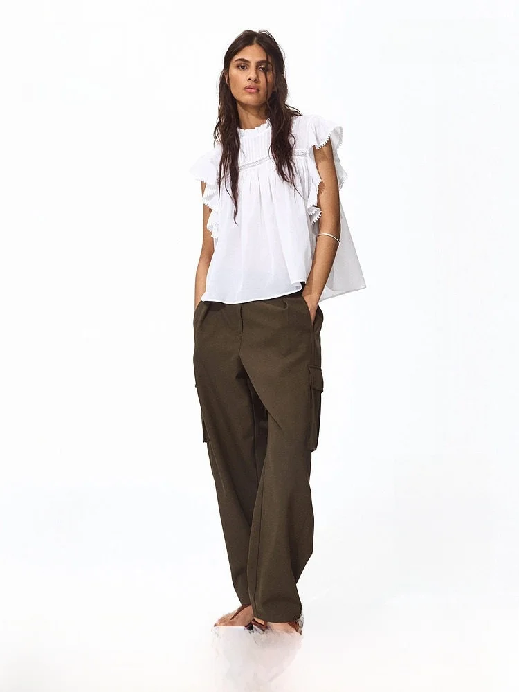 Hm2026 Summer New Women's Ruffle Shirt Casual Loose Fit Button Detail Cotton V Neck Sleeveless round Neckline
Hm2026 Summer New Women's Ruffle Shirt Casual Loose Fit Button Detail Cotton V Neck Sleeveless round Neckline