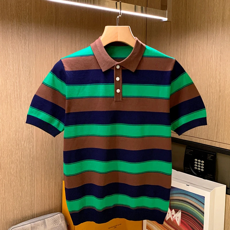 2024 Summer New Men's Luxury Knitted Polo Shirt Casual Striped Button Down Solid Color Short Sleeve Tees Breathable Shirt C22
2024 Summer New Men's Luxury Knitted Polo Shirt Casual Striped Button Down Solid Color Short Sleeve Tees Breathable Shirt C22