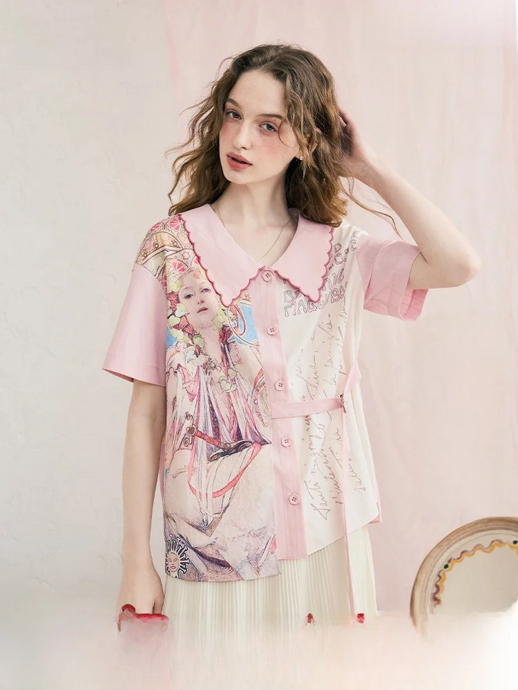 Женская рубашка Ele Rebellion 2026: Новинка лета, с принтом, пэчворком, поясом, вышитым воротником, свободного кроя, короткий рукав, в стиле Sweet Sle.
Женская рубашка Ele Rebellion 2026: Новинка лета, с принтом, пэчворком, поясом, вышитым воротником, свободного кроя, короткий рукав, в стиле Sweet Sle.