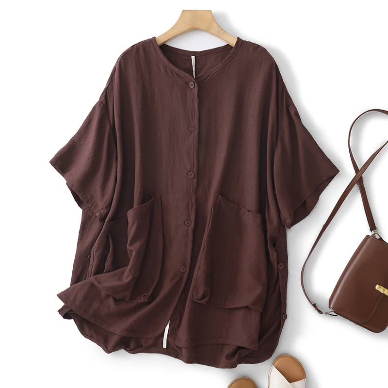 Retro Lazy Style Loose Cotton Linen Short Sleeve Women's Shirt Summer plus Size Meat Conceal Thinming Casual Open Cardigan Lo...
Retro Lazy Style Loose Cotton Linen Short Sleeve Women's Shirt Summer plus Size Meat Conceal Thinming Casual Open Cardigan Lo...