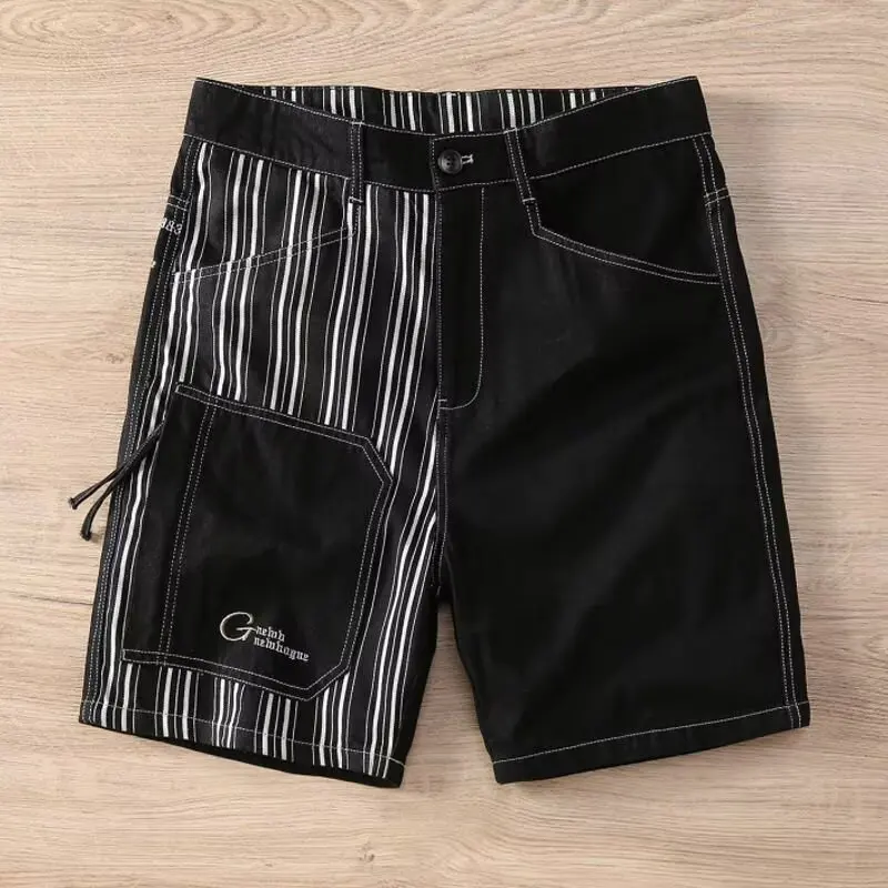 Men Clothing Striped Patchwork Color Denim Shorts Men Summer New Japanese Fashion Cargo Five Quarter Pants Loose Straight Pants
Men Clothing Striped Patchwork Color Denim Shorts Men Summer New Japanese Fashion Cargo Five Quarter Pants Loose Straight Pants