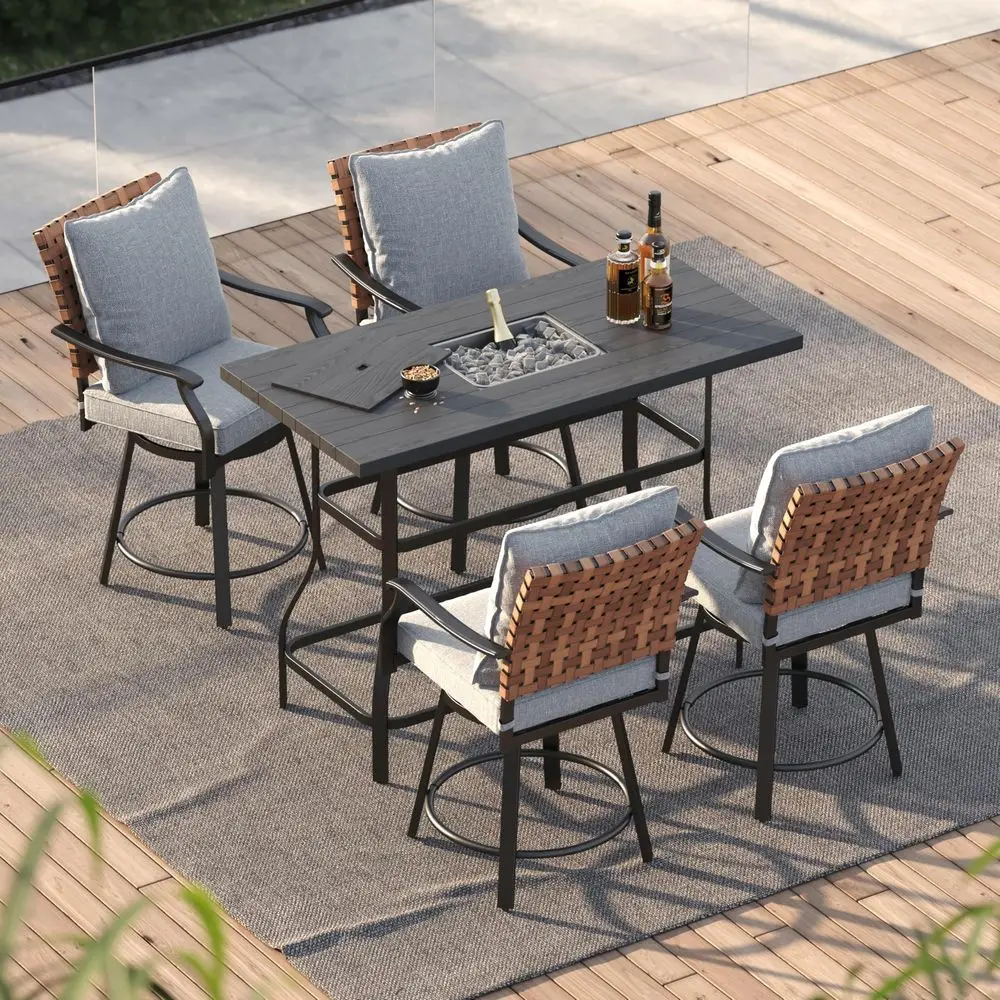 5Piece Patio Swivel Bar Set with Ice Bucket Dining Table, LeatherLook Wicker Outdoor Height Patio Bar Stools Set of 5, High Bar
5Piece Patio Swivel Bar Set with Ice Bucket Dining Table, LeatherLook Wicker Outdoor Height Patio Bar Stools Set of 5, High Bar