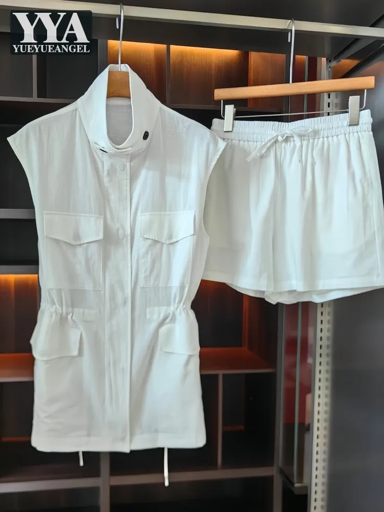 Summer Women Breathable Linen Shirt Sets O-Neck Sleeveless Loose Fit Single Breasted Top Outfits Drawstring Shorts Two-Piece Set
Summer Women Breathable Linen Shirt Sets O-Neck Sleeveless Loose Fit Single Breasted Top Outfits Drawstring Shorts Two-Piece Set