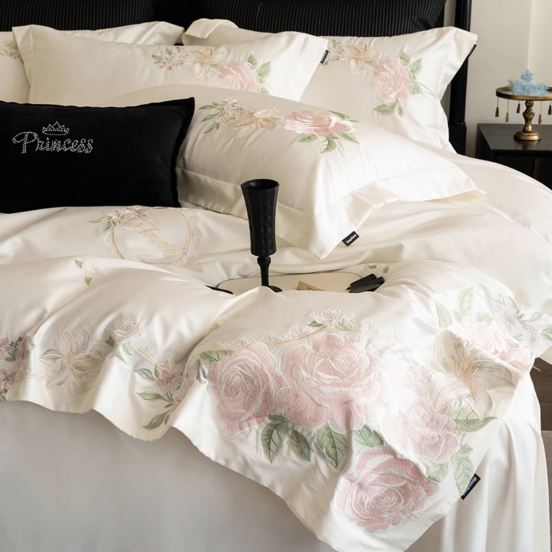 100% Cotton Flowers Embroidery Luxury Bedding Set Queen King Size Duvet Cover Set Flat/Fitted Bed Sheet Pillowcases 4Pcs
100% Cotton Flowers Embroidery Luxury Bedding Set Queen King Size Duvet Cover Set Flat/Fitted Bed Sheet Pillowcases 4Pcs