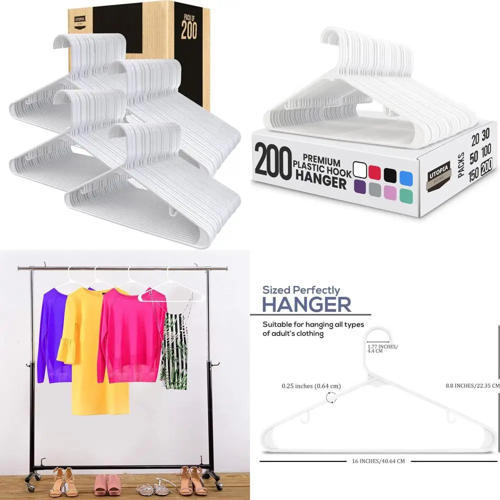 Набор из 200 белых пластиковых вешалок с крючками – прочные и компактные для одежды
Набор из 200 белых пластиковых вешалок с крючками – прочные и компактные для одежды