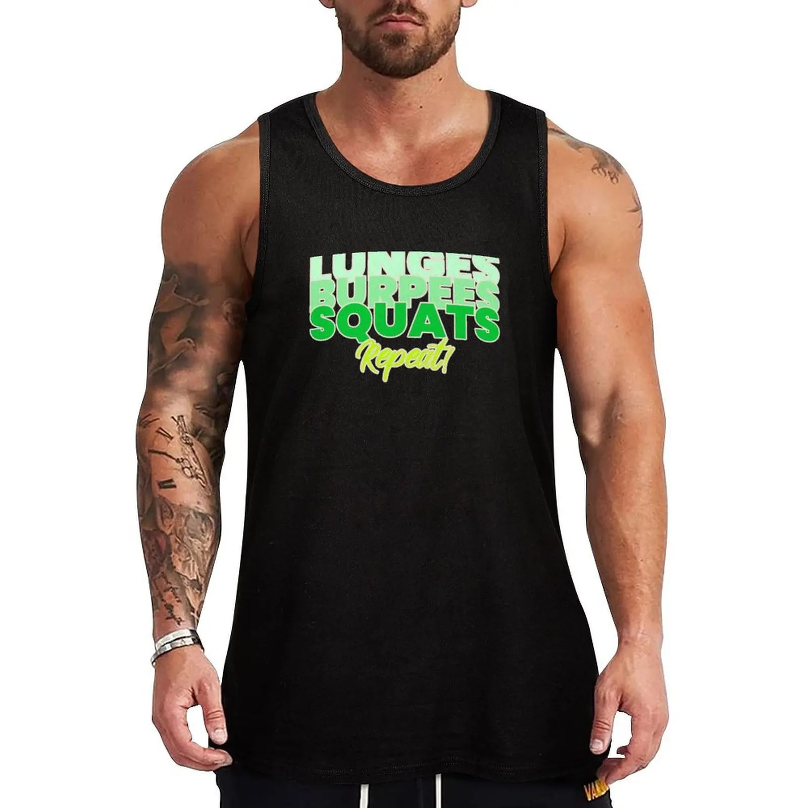 Lunges burpees squats repeat. Tank Top fitness clothing for men summer Bodybuilding shirt
Lunges burpees squats repeat. Tank Top fitness clothing for men summer Bodybuilding shirt