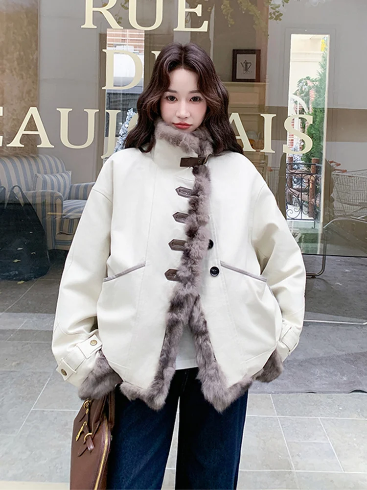 White Fur Lined Leather Jaet Women's ort Sle Super Warm Faionable Winter Outerwear Korean Version Long Sve Coat
White Fur Lined Leather Jaet Women's ort Sle Super Warm Faionable Winter Outerwear Korean Version Long Sve Coat