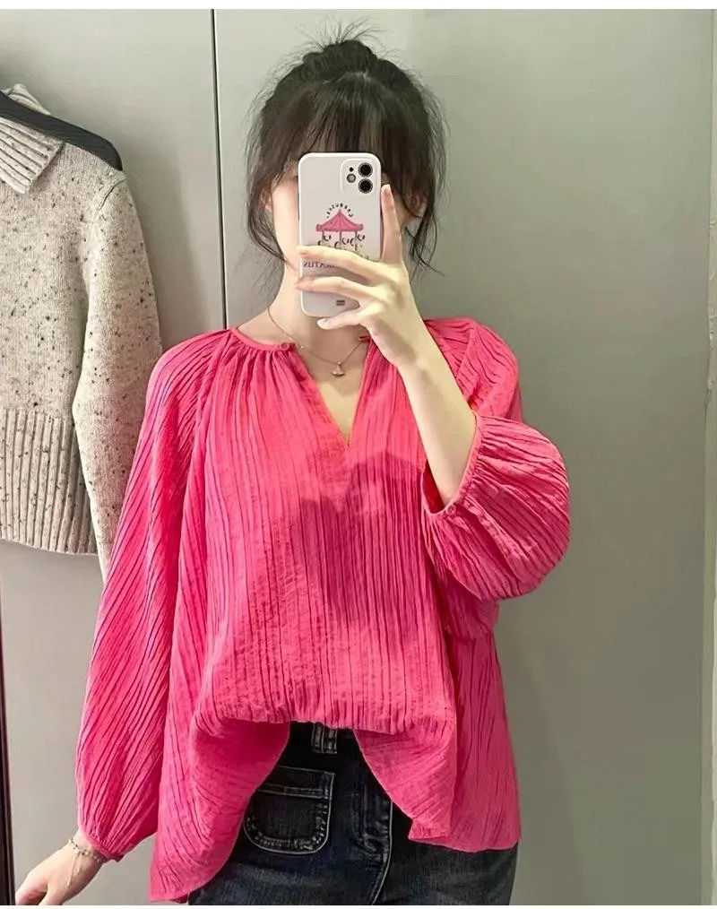 2023 Summer New Loose Casual Pullover Shirt Women's Seersucker Pleated O-Neck Lantern Sleeve Top
2023 Summer New Loose Casual Pullover Shirt Women's Seersucker Pleated O-Neck Lantern Sleeve Top