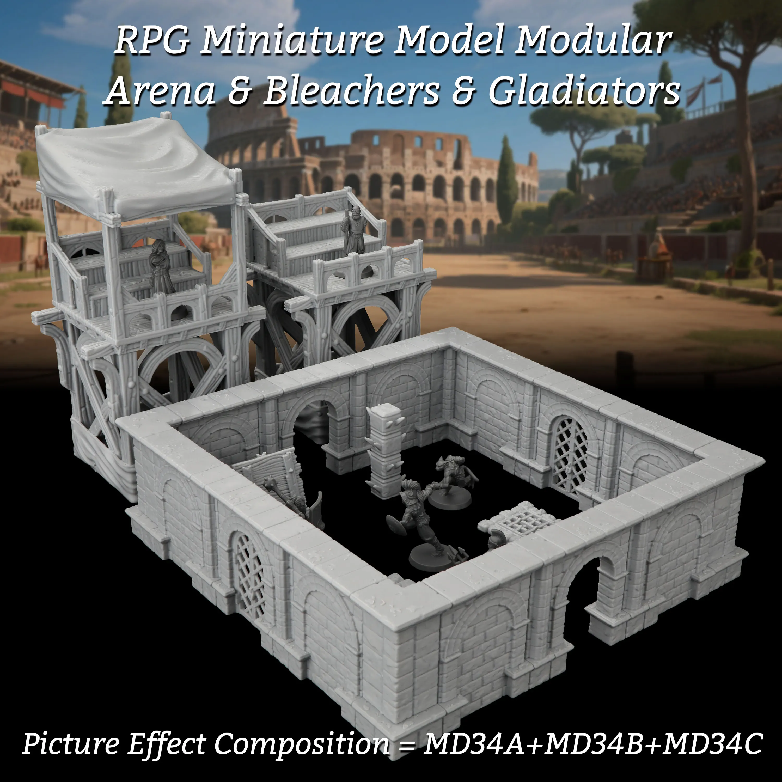RPG Modular Arena with Bleachers & Gladiator Miniatures - TTRPG Terrain Set for Fantasy Campaigns, Tabletop Battlefields
RPG Modular Arena with Bleachers & Gladiator Miniatures - TTRPG Terrain Set for Fantasy Campaigns, Tabletop Battlefields