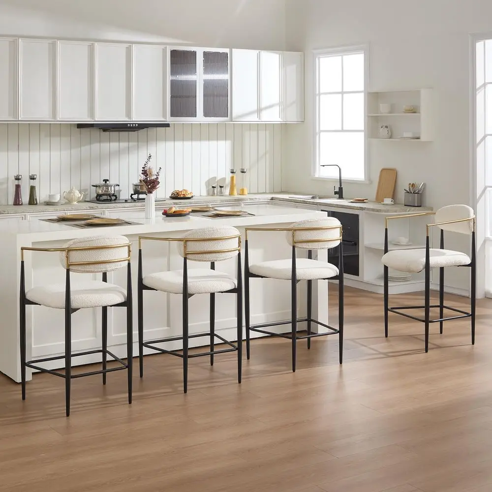 Counter Height Bar Stools Set of 4, 25 holstered Boucle Counter Stools with Arms, Mid Century Island Chairs with Back and Met
Counter Height Bar Stools Set of 4, 25 holstered Boucle Counter Stools with Arms, Mid Century Island Chairs with Back and Met