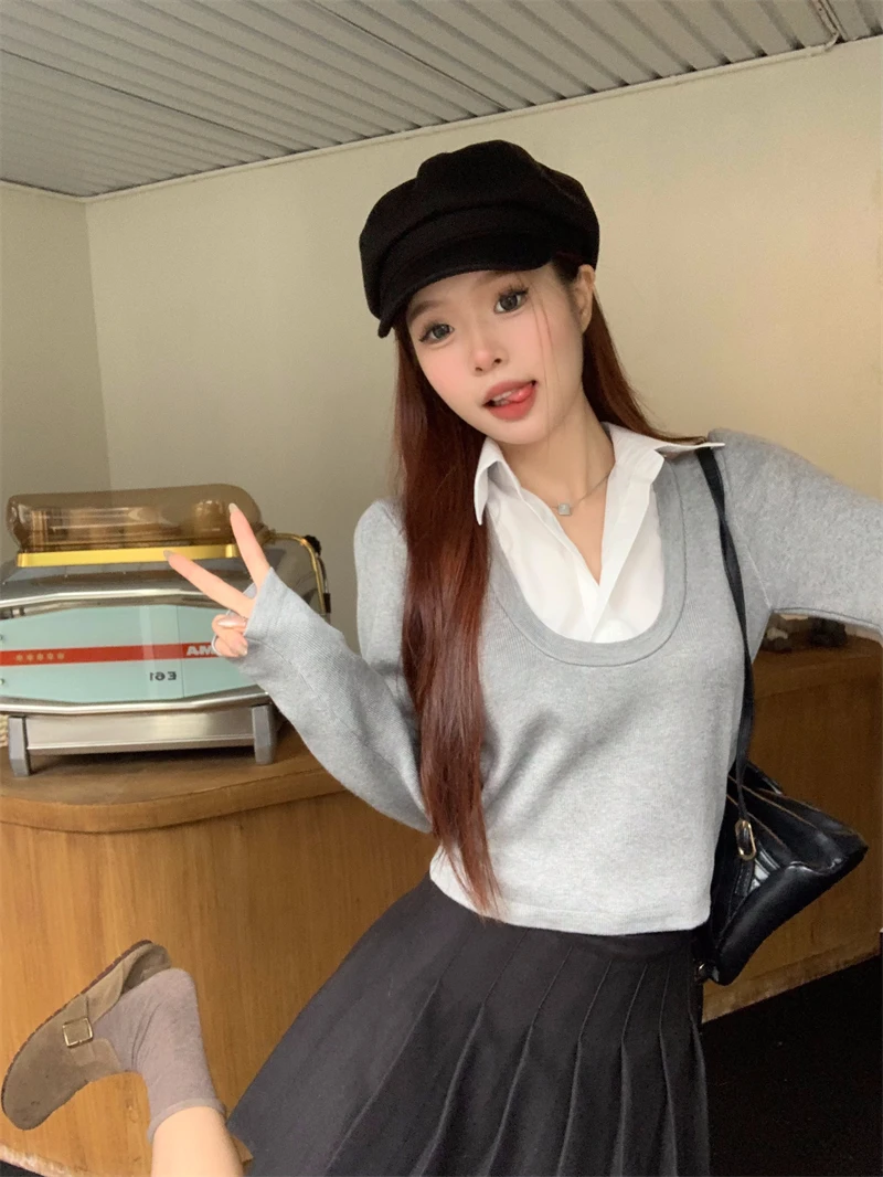 MiiiiX Preppy Style Polo Neck Patchwork Fake Two Piece Sweater Women's Knitted Pullover Slim Knitwear 2024 Autumn Female Clothes
MiiiiX Preppy Style Polo Neck Patchwork Fake Two Piece Sweater Women's Knitted Pullover Slim Knitwear 2024 Autumn Female Clothes