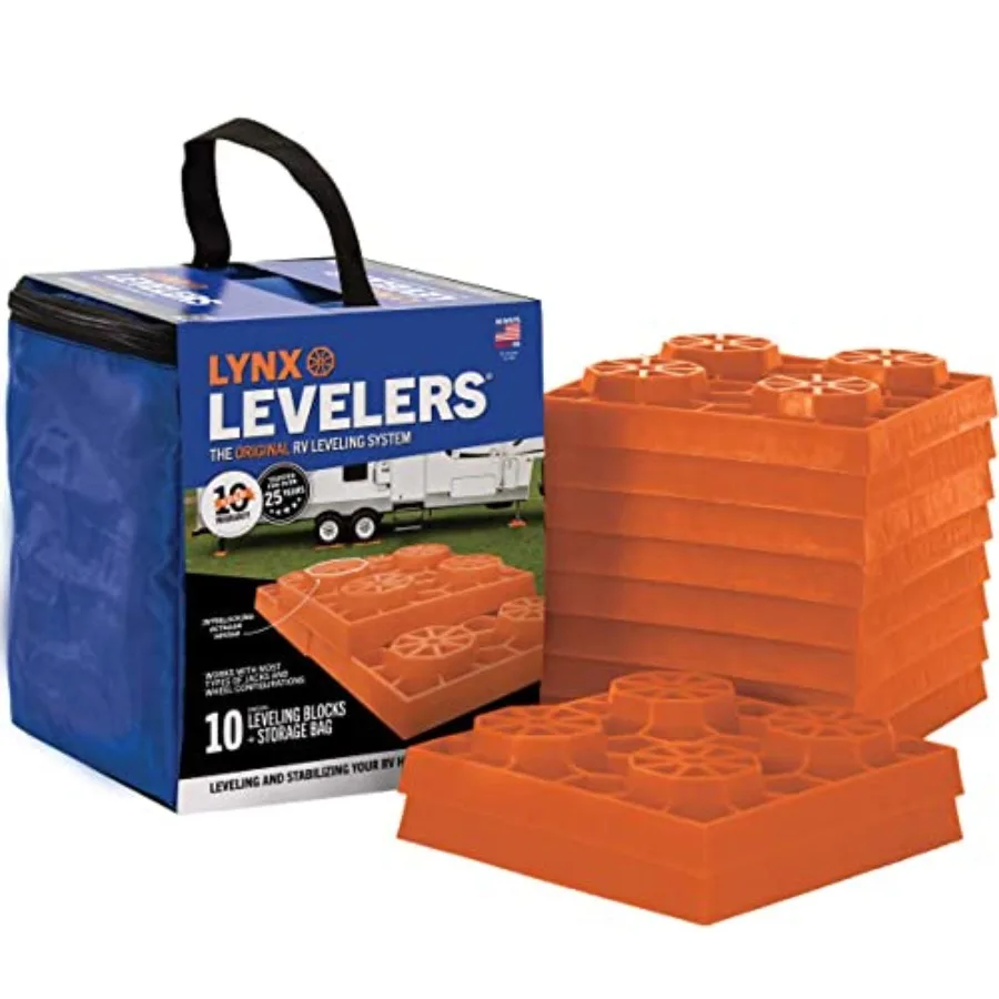 Levelers RV/Trailer/Motorhome/Vanlife interlocking Leveling Blocks with Nylon Storage Bag for most Leveling and Stabilizing fun
Levelers RV/Trailer/Motorhome/Vanlife interlocking Leveling Blocks with Nylon Storage Bag for most Leveling and Stabilizing fun