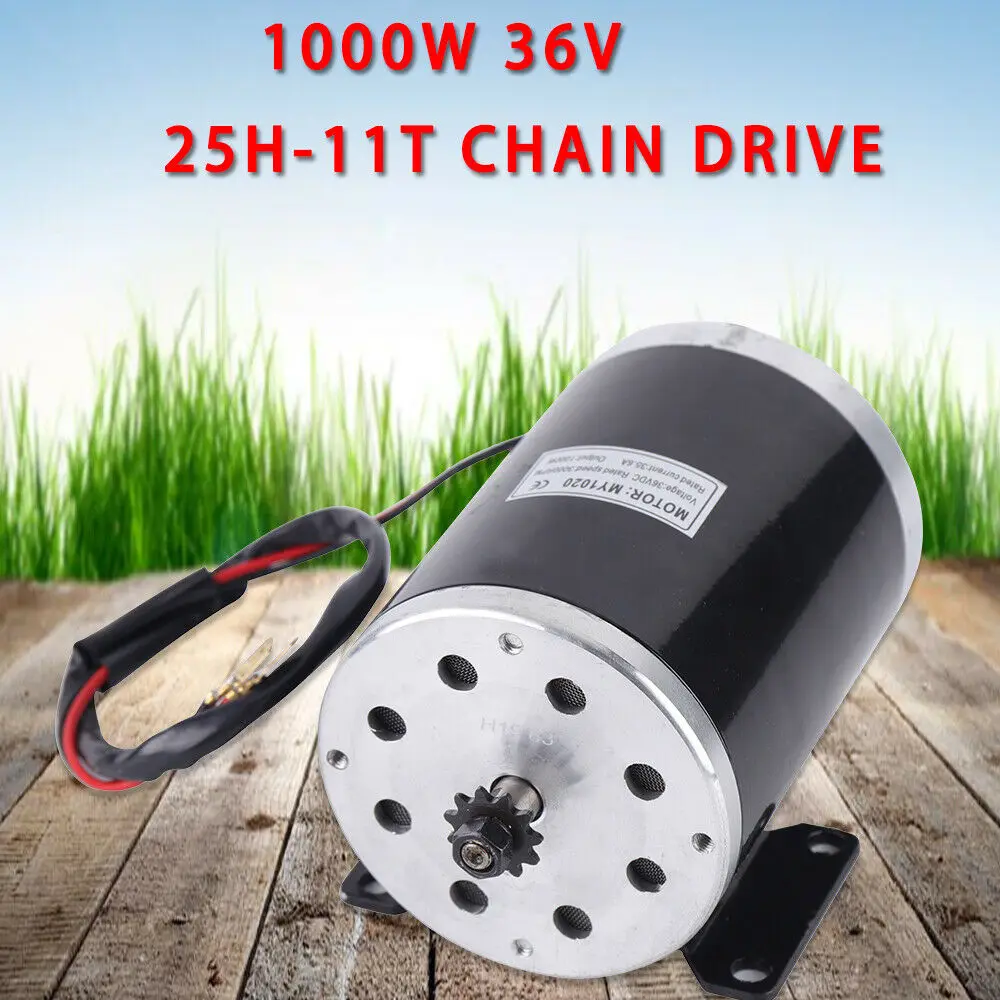 DC 36V 1000W Brush Motor, MY1020 Type Reversible Electric for Mini Bike Quad Go Cart E-Bike Scooter 3000RPM, 25H-11T Chain Drive
DC 36V 1000W Brush Motor, MY1020 Type Reversible Electric for Mini Bike Quad Go Cart E-Bike Scooter 3000RPM, 25H-11T Chain Drive