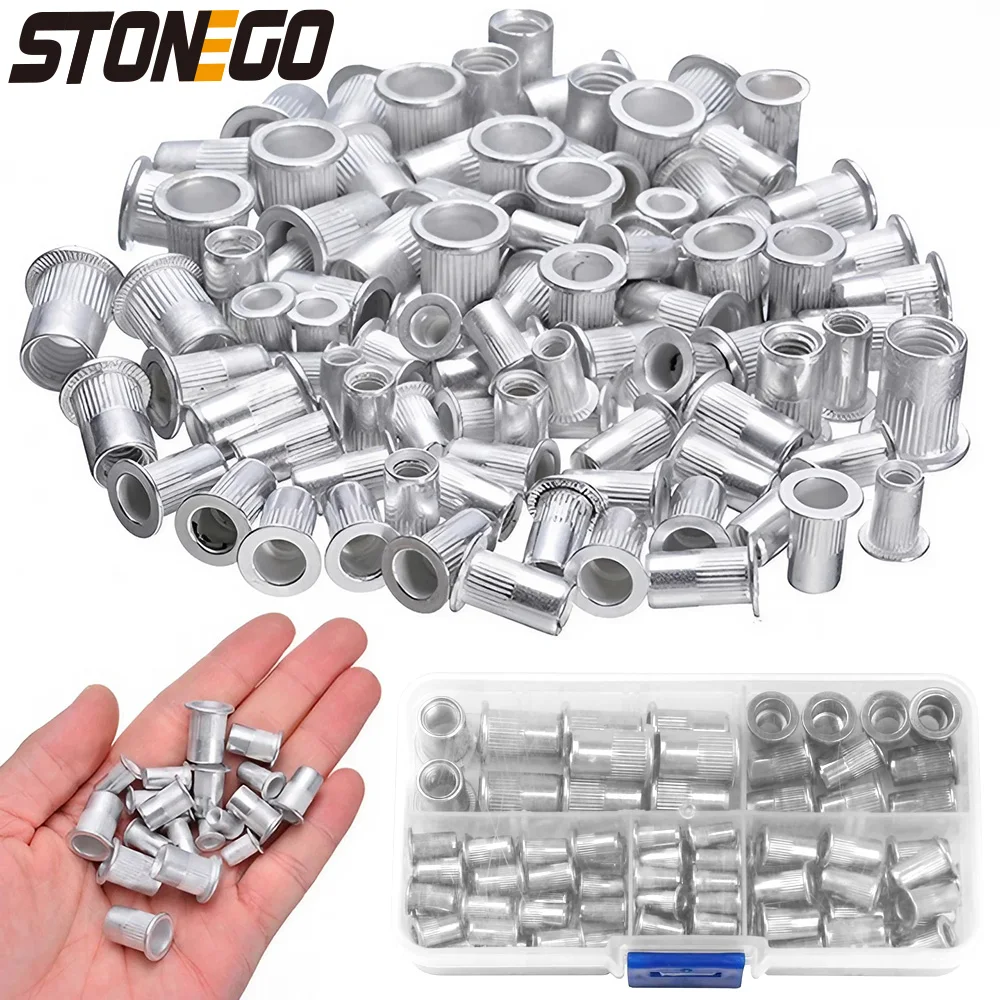 STONEGO 100Pcs/Box Aluminum Rivet Nuts Kit - Threaded Rivet Nut Inserts for M3/M4/M5/M6/M8
STONEGO 100Pcs/Box Aluminum Rivet Nuts Kit - Threaded Rivet Nut Inserts for M3/M4/M5/M6/M8