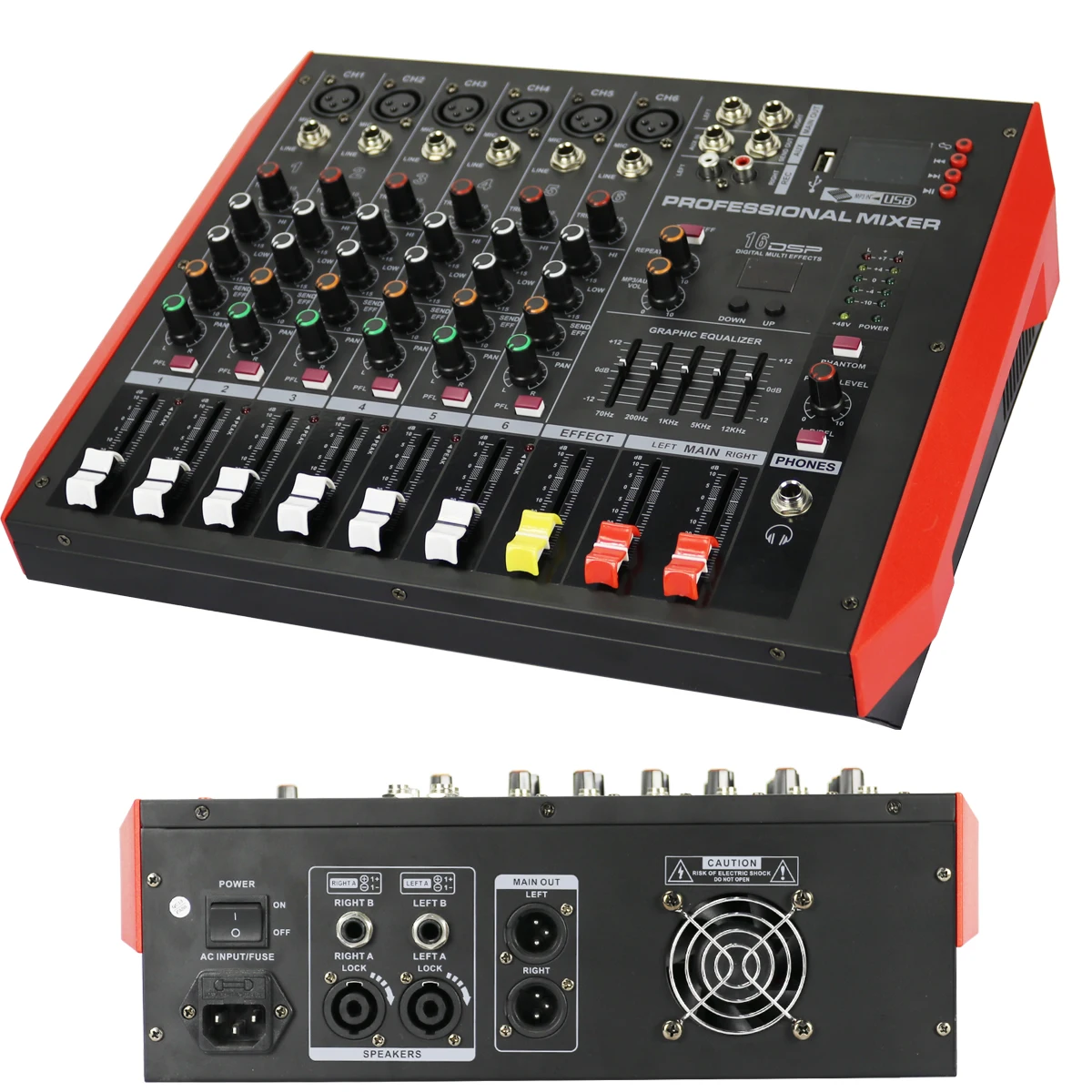 MiCWL 6 Channel Mixer 1000W Power Amplifier Preamps DJ Mixing Console DSP USB 48V Phantom Bluetooth Red Sound Mixer 110V or 220V
MiCWL 6 Channel Mixer 1000W Power Amplifier Preamps DJ Mixing Console DSP USB 48V Phantom Bluetooth Red Sound Mixer 110V or 220V