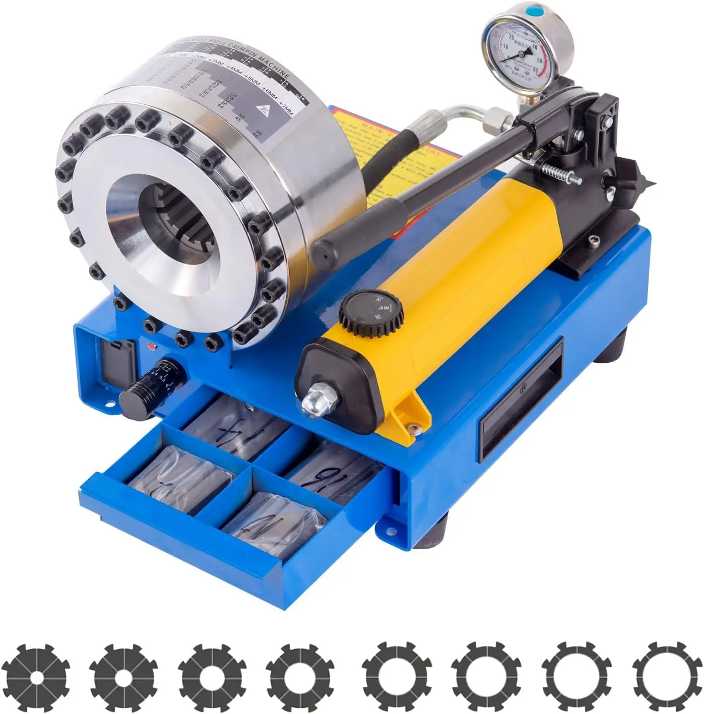 Hose Crimper with 8 Drill Sets,Hydraulic Manual Crimping Machine,Single and Double Braided Hose Crimper with Diameters 0.25
Hose Crimper with 8 Drill Sets,Hydraulic Manual Crimping Machine,Single and Double Braided Hose Crimper with Diameters 0.25