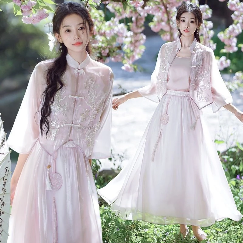Button-up Cardigan half-skirt Suit Beaded Sequined Blouse Chinese Style Ribbon Top For Women Graceful Daily Hanfu Dress Set
Button-up Cardigan half-skirt Suit Beaded Sequined Blouse Chinese Style Ribbon Top For Women Graceful Daily Hanfu Dress Set